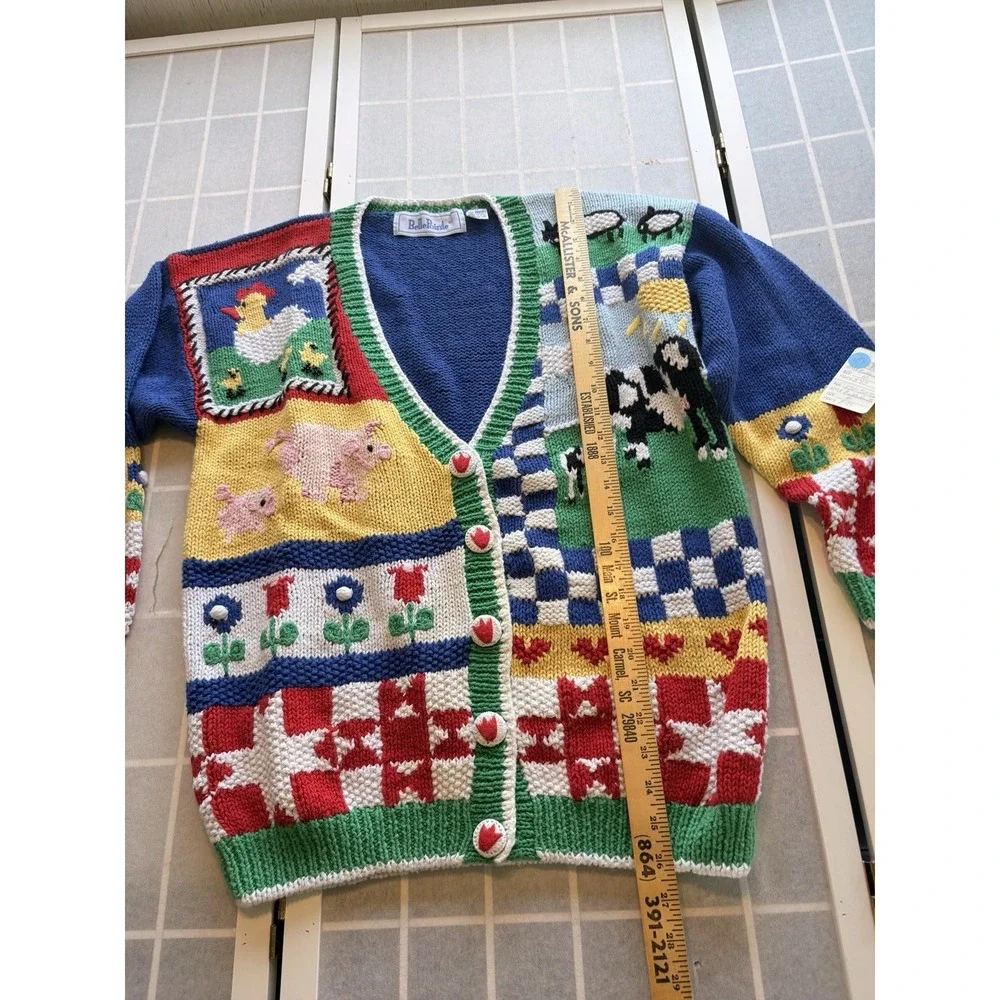 NWT Vintage Tacky Novelty Teacher Farm Pig Cow Cardigan BellePointe Granny SzM